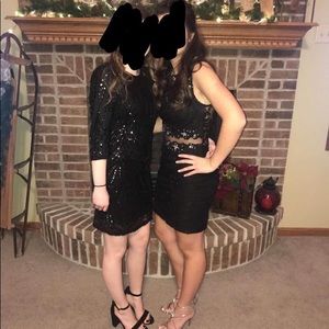 Mock 2-piece black homecoming dress
